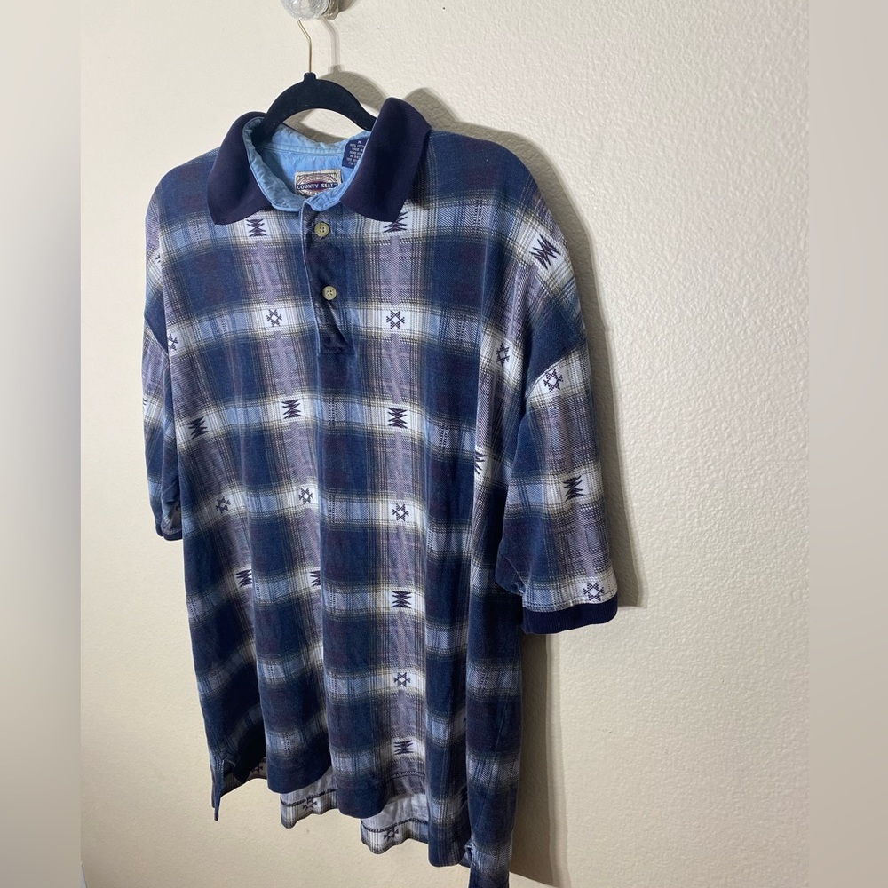 Vintage Authentic County Seat Jeanswear Plaid Polo 100% Cotton